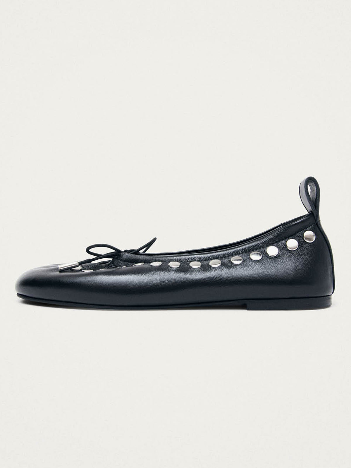 Black Square-Toe Side Studs And Front Bow Chic Ballet Flats
