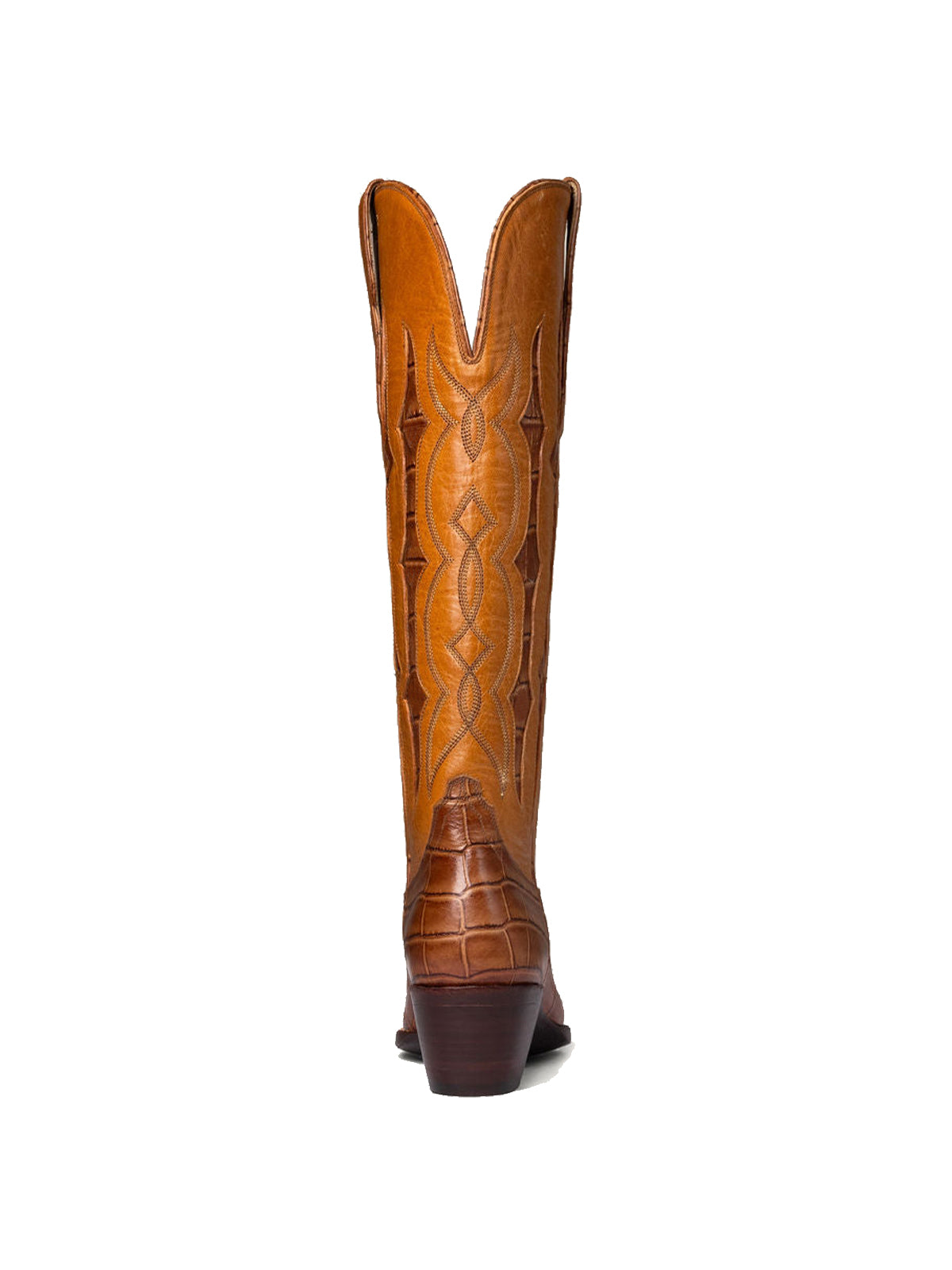 Maroon Contrast Crocodile Print Inlay Stitch Almond-Toe Wide Knee High Western Cowgirl Boots