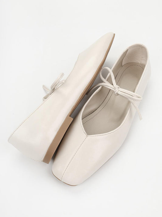 Ivory Square-Toe Chic Bridge Strap Slip-On Stylish Flats