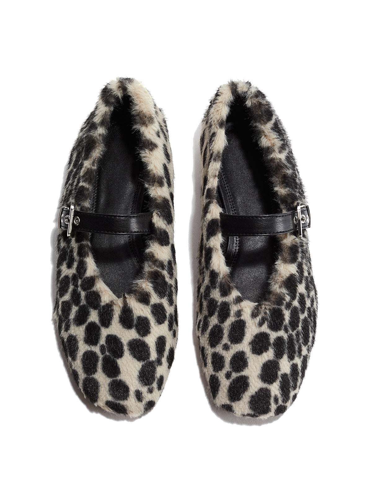 Leopard Pattern Plush Square-Toe Mary Jane Ballet Flats
