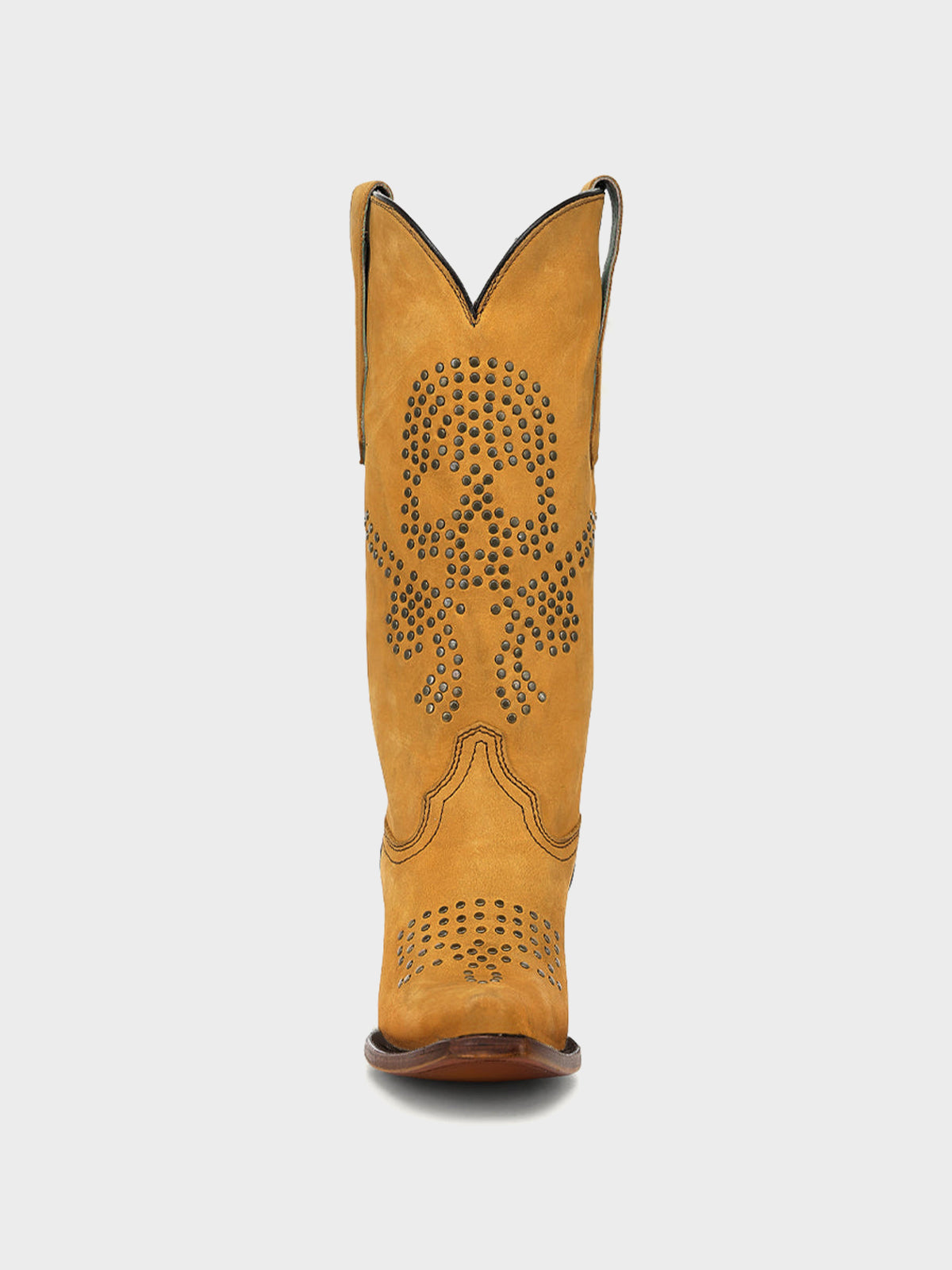 Yellow Snip-Toe Skull Design With Studs Mid Calf Cowgirl Boots