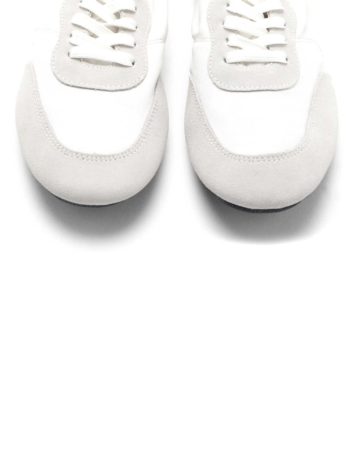 White Contrast Faux Suede And Cloth Round-Toe Lace-Up Elastic Back Sneakers Flats