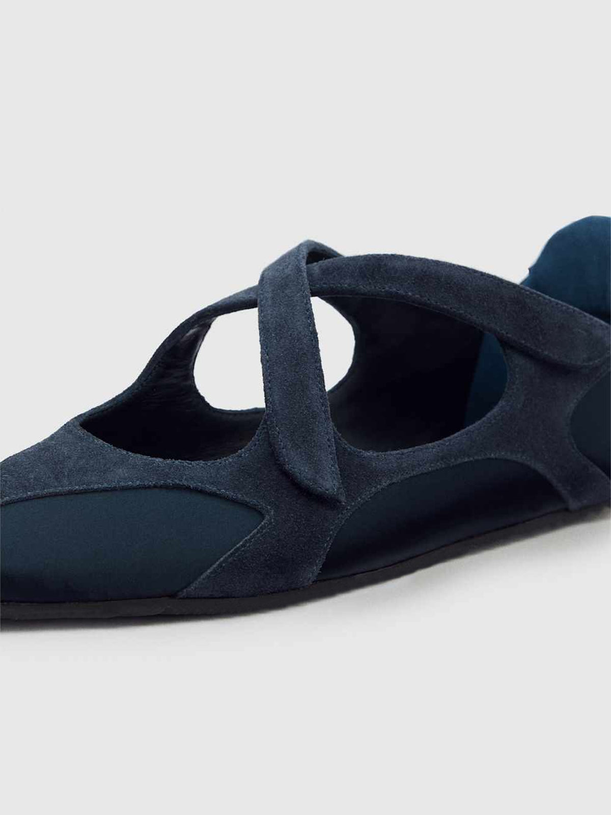 Dark Blue Satin And Cow Suede Round-Toe Middle Crossed Straps Sneakers