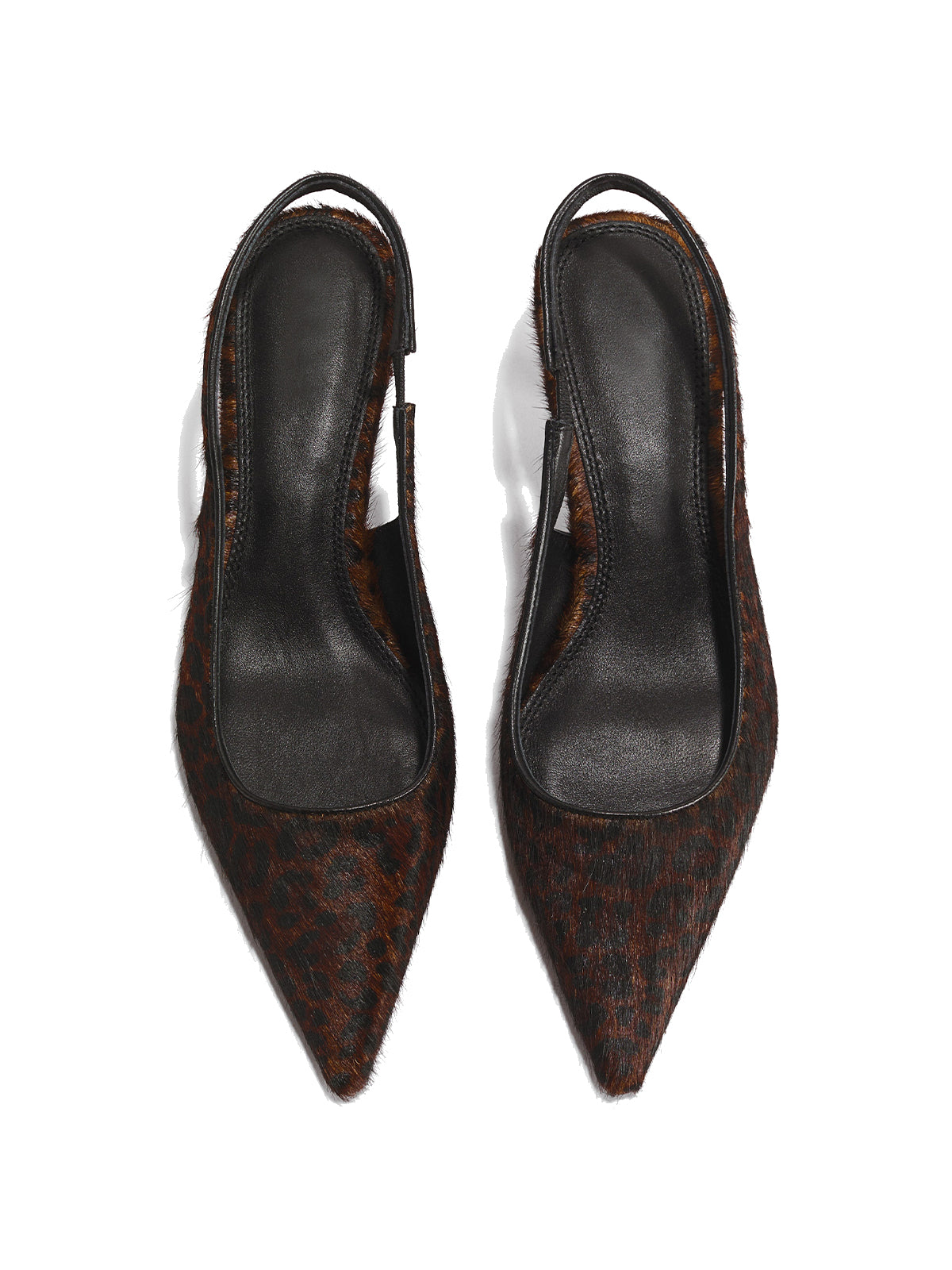 Dark Leopard Print Pony Hair Vegan Leather Pointed-Toe Chic Slingback Kitten Heels