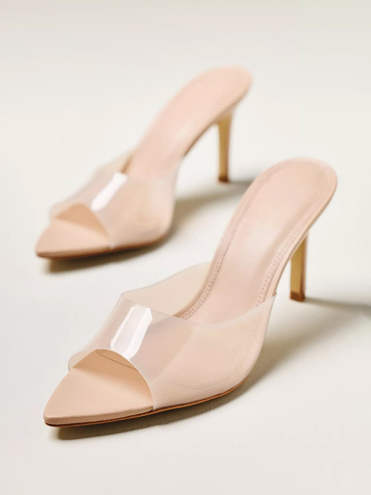 Light Pink Transparent TPU Film Open Pointed-Toe Slip-On High Heels