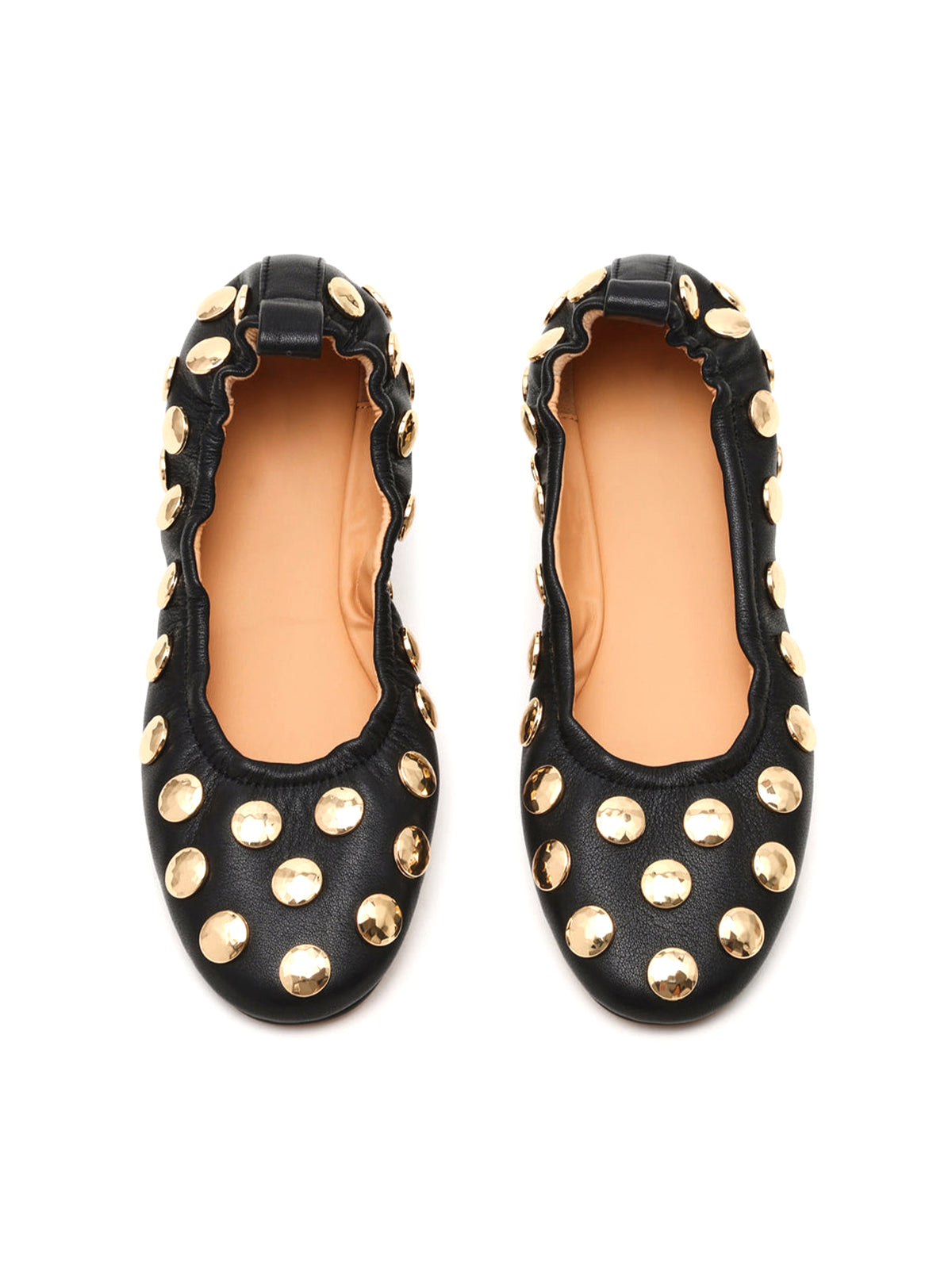 Black Round-Toe Gold Studded Slip-On Ballet Flats