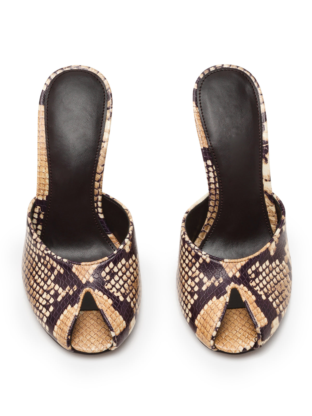Snakeskin Print Peep Round-Toe Slip-On Backless Mules High Heels