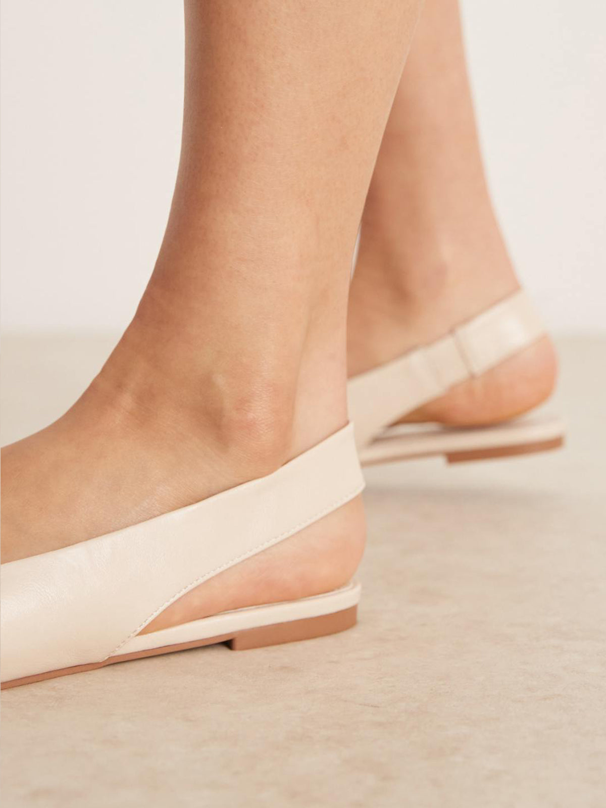 White Pointed-Toe Elasticated Slingback Strap Flats