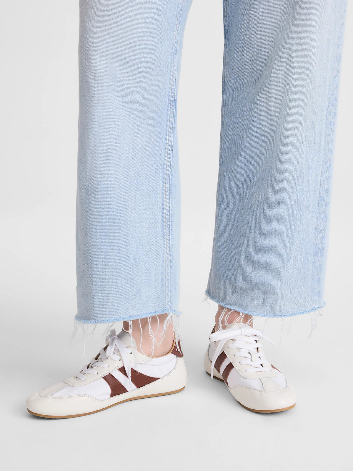 Ivory Cow Suede And Cow Leather Round-Toe Lace-Up Classic Sneakers