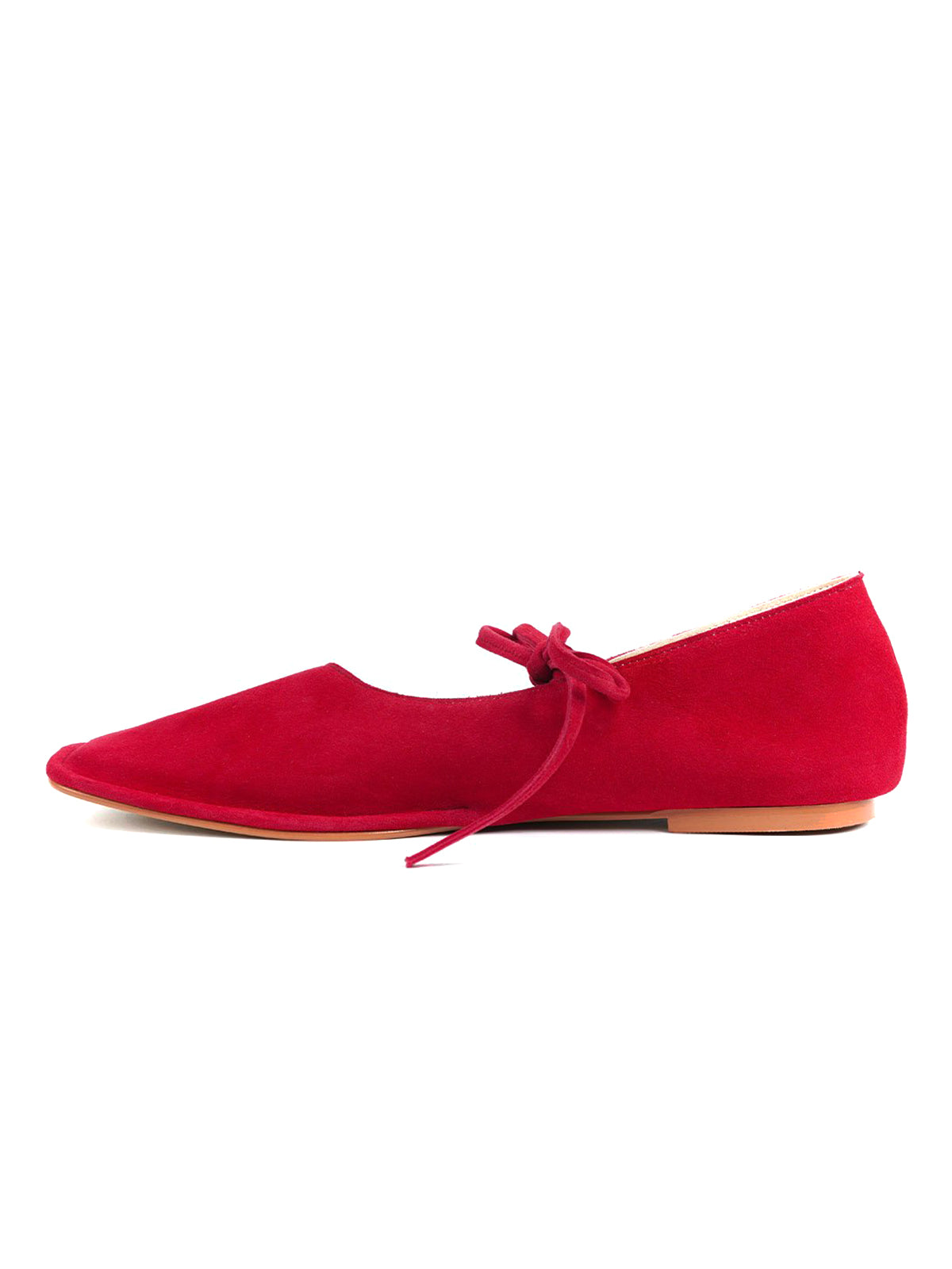 Red Faux Suede Square-Toe Middle Strap Slip-On Chic Flats