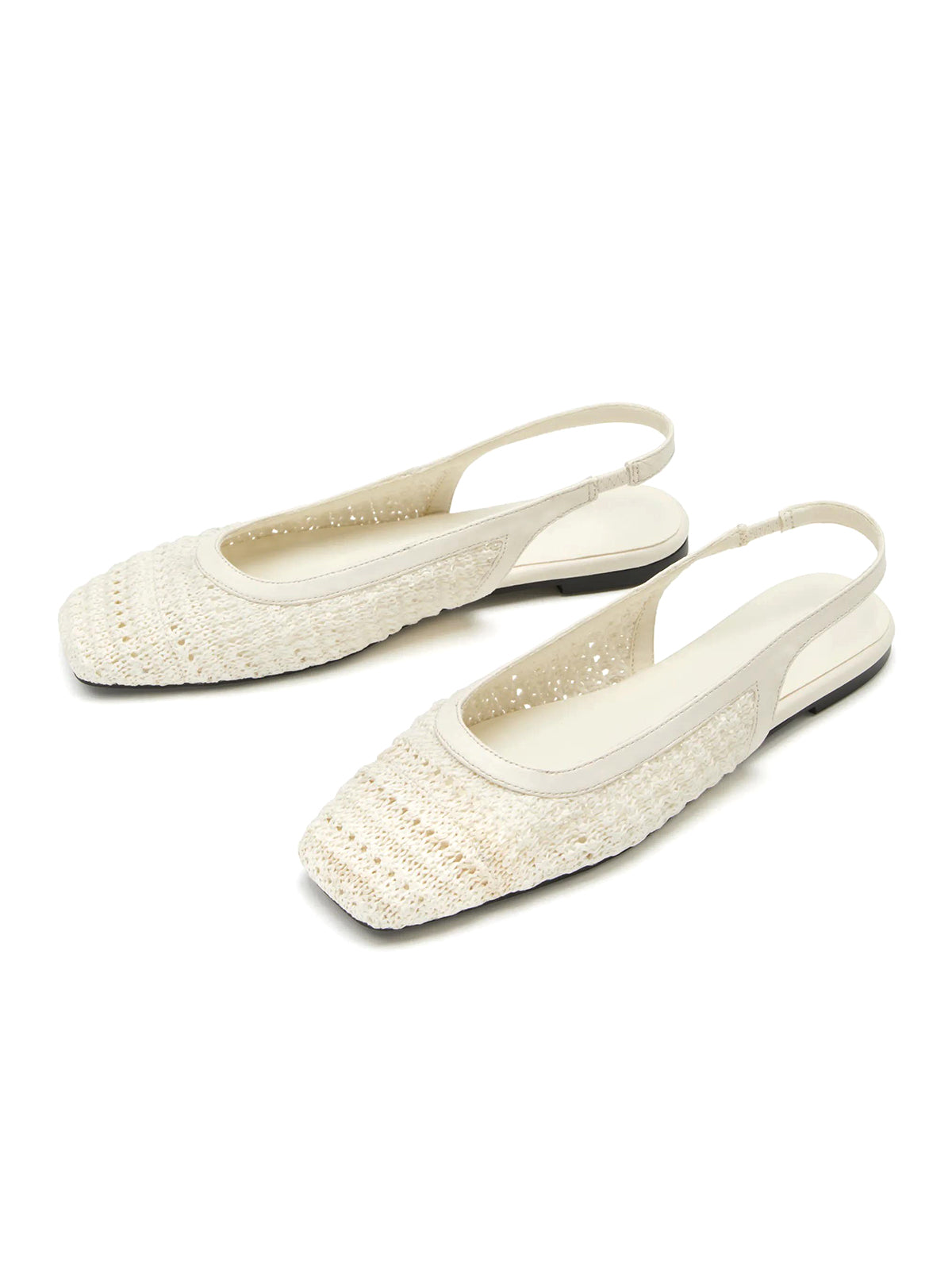 Ivory Grass Woven Square-Toe Classic Back Strap Flats