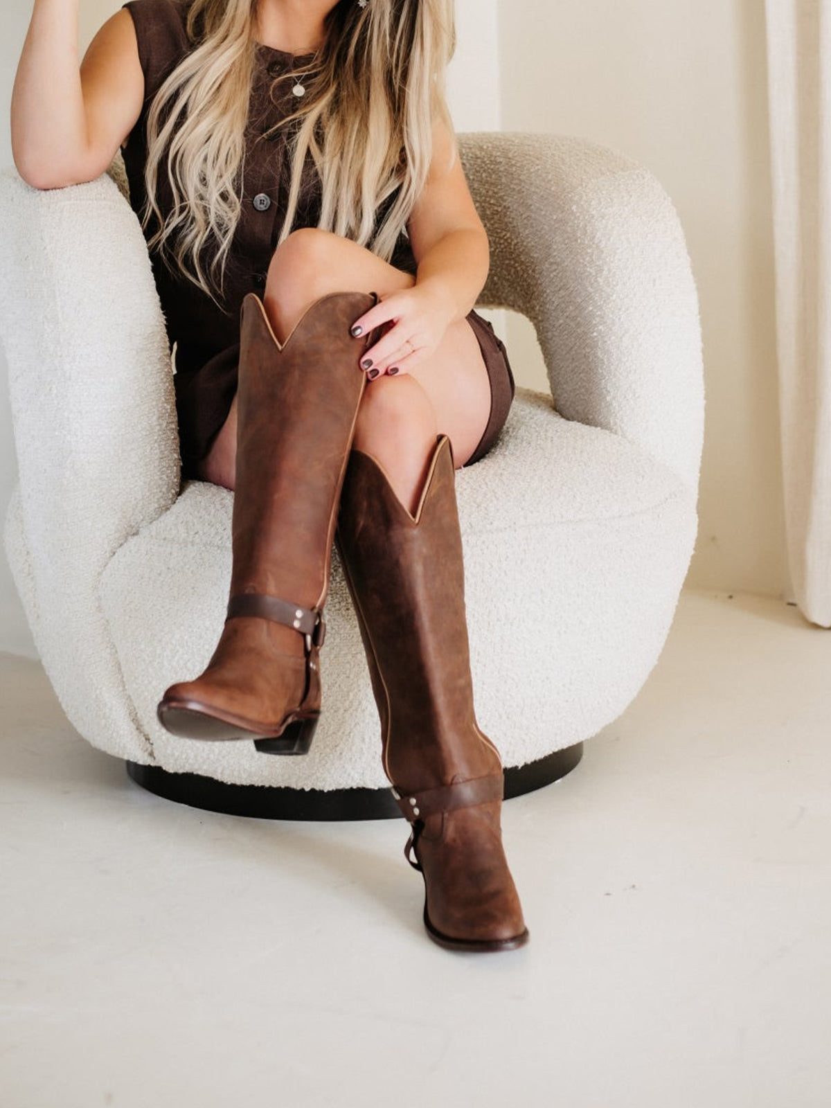 Brown Snip-Toe Simple Cowgirl Knee High Western Boots