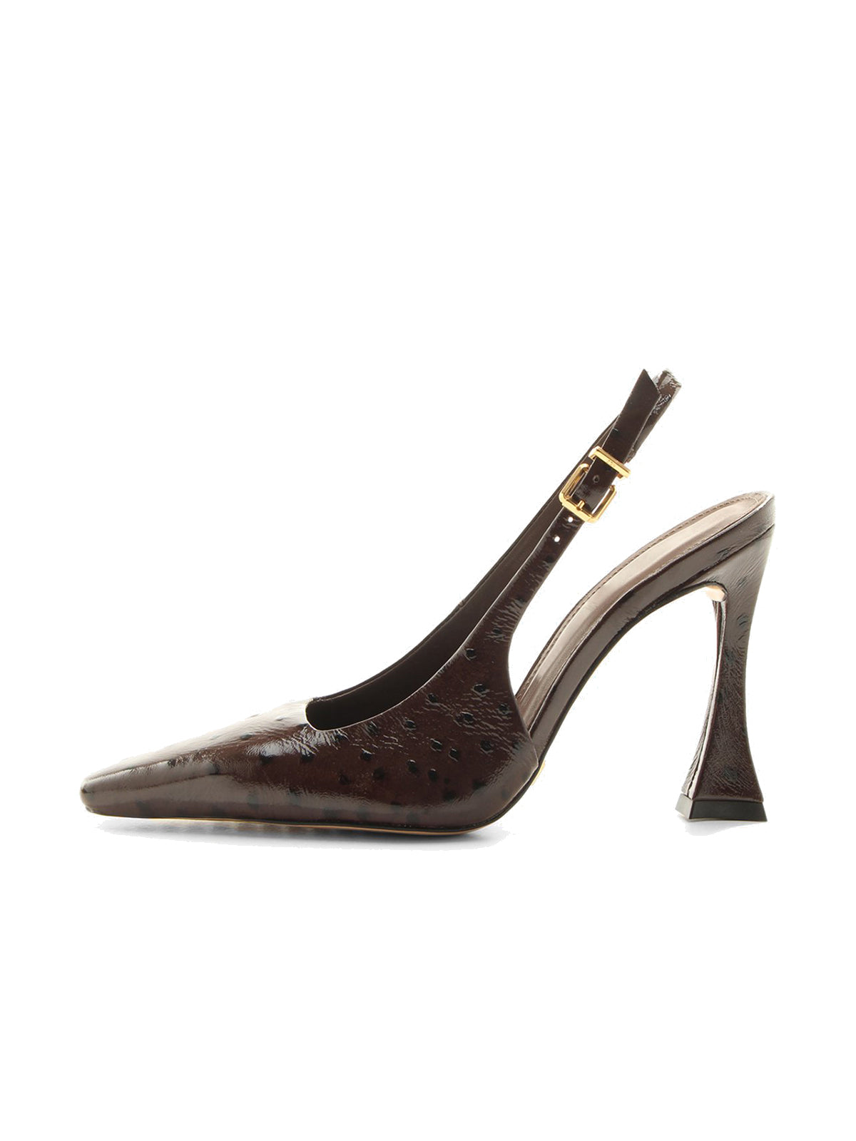 Maroon Ostrich Pattern Square-Toe Buckle Back Strap High Heels