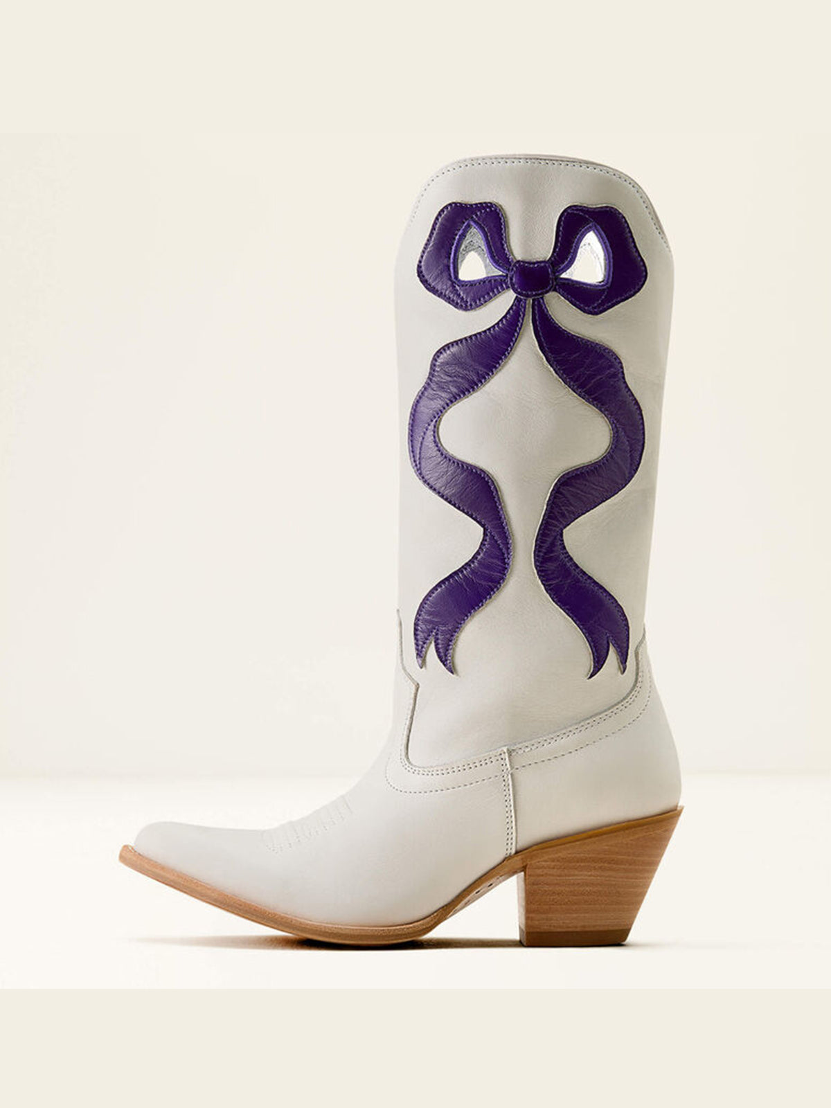 Ivory Almond-Toe Navy Side Big Bow Applique Mid Calf Cowgirl Boots