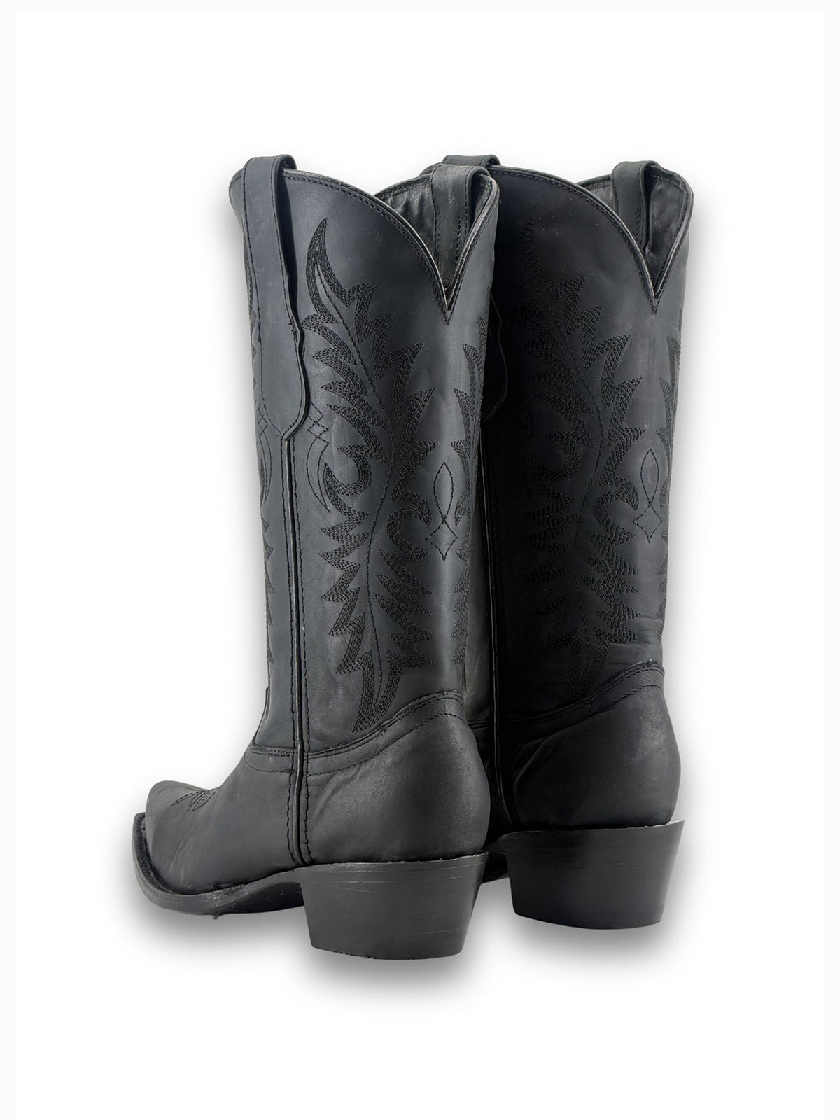 Black Vegan Leather Snip-Toe Embroidery Mid Calf Cowgirl Boots For Woman