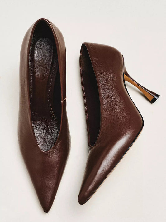 Brown Pointed-Toe Classic Pumps Slip-On High Heels