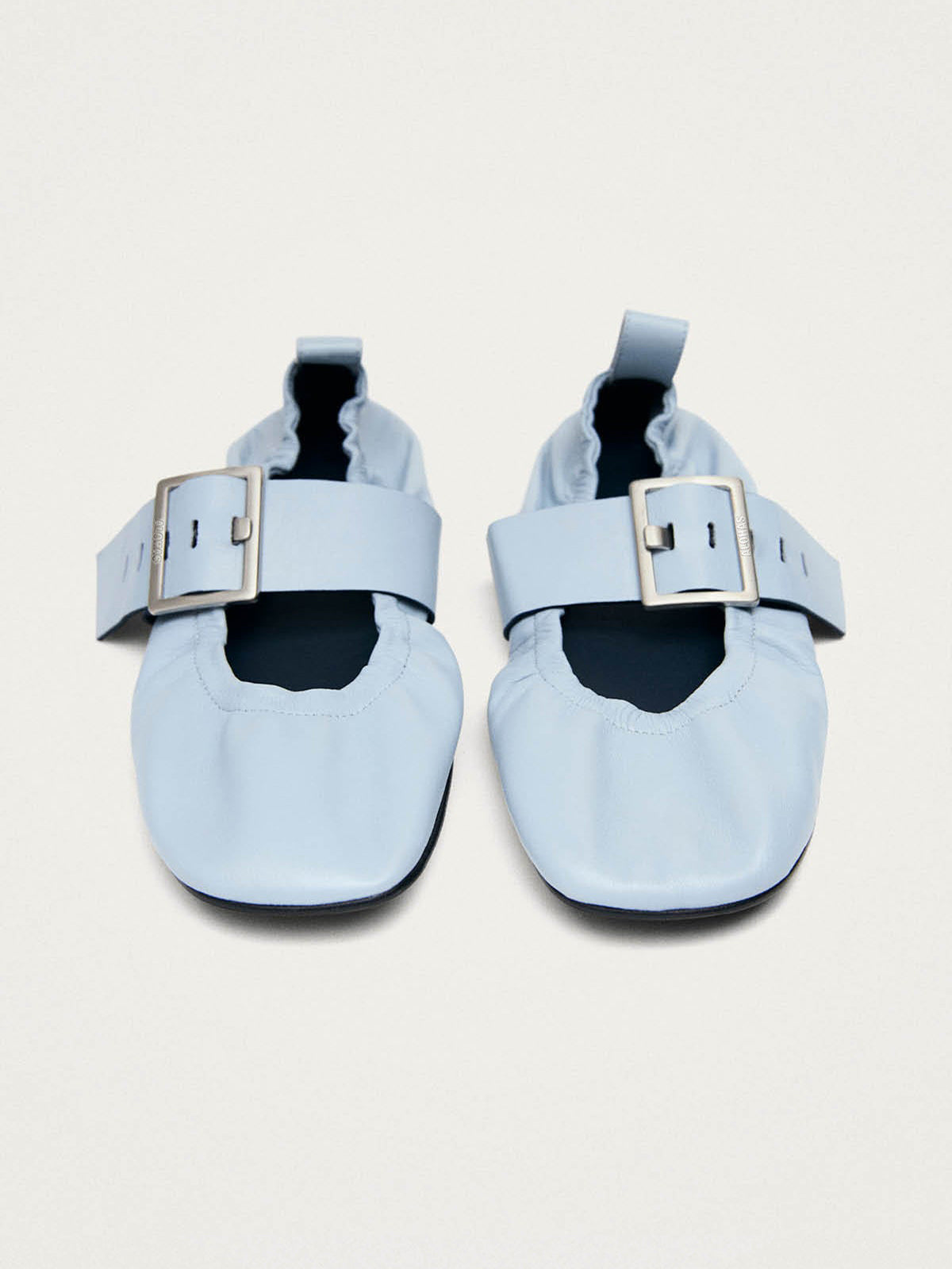 Blue Square-Toe Big Buckle Middle Strap Chic Ballet Flats