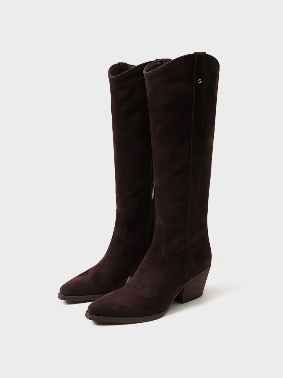 Pointed-Toe Chic Western Half-Zip Knee High Cowgirl Boots - Coffee Faux Suede