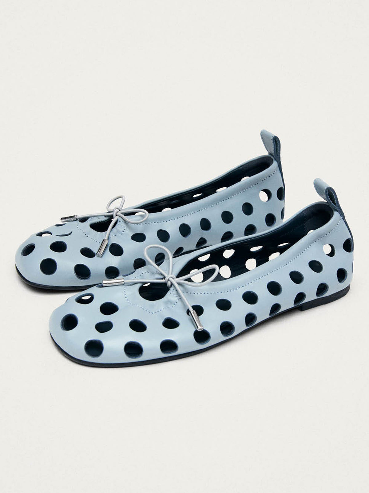 Blue Square-Toe Cut Out And Front Bow Chic Ballet Flats
