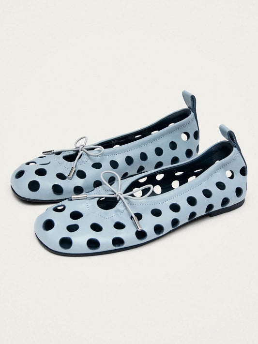 Blue Square-Toe Cut Out And Front Bow Chic Ballet Flats