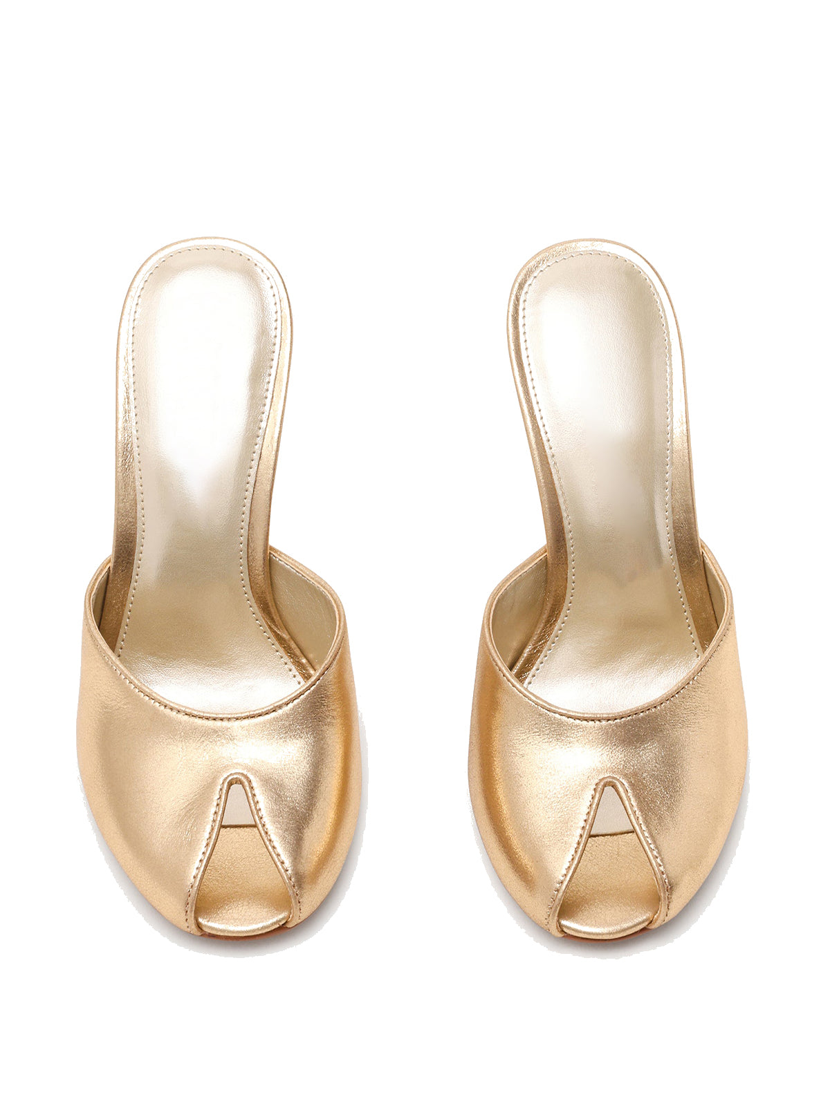 Metallic Gold Peep Round-Toe Slip-On Backless Mules High Heels