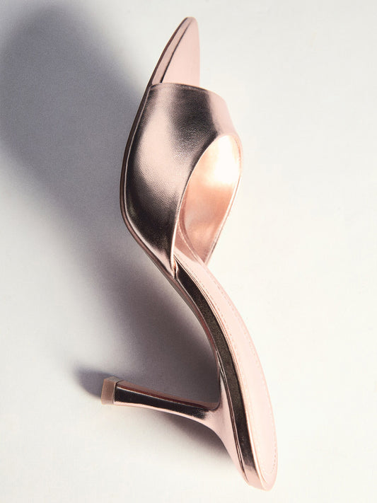Metallic Gold Pointed-Toe Simple High Heels Sandals
