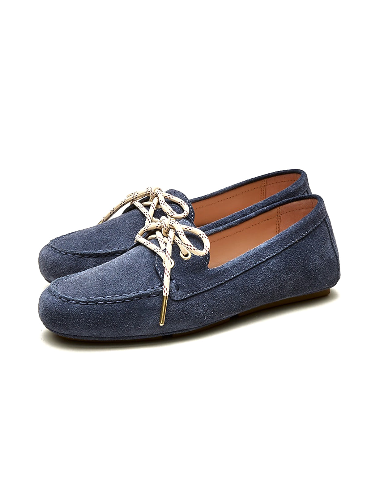 Navy Cow Suede Round-Toe Lace-Up Boat Shoes Chic Flats