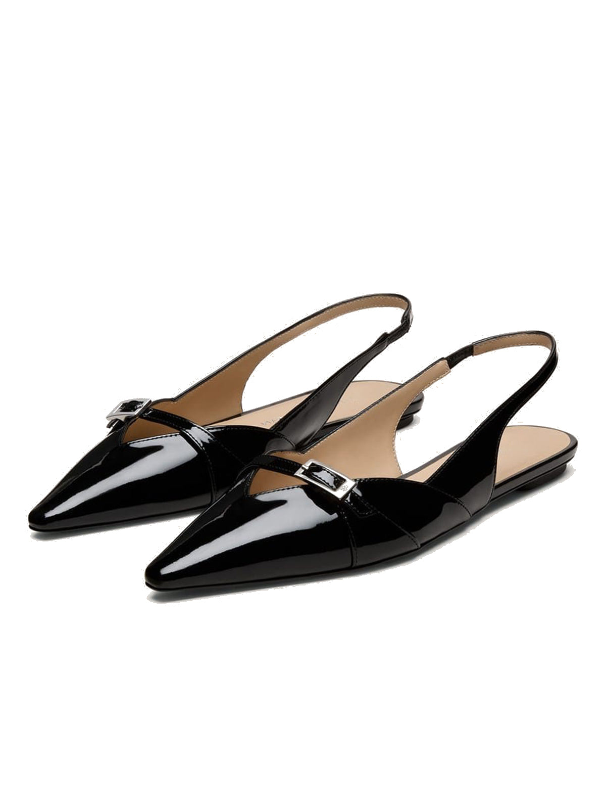Patent Black Pointed-Toe Front Strap And Back Strap Chic Flats