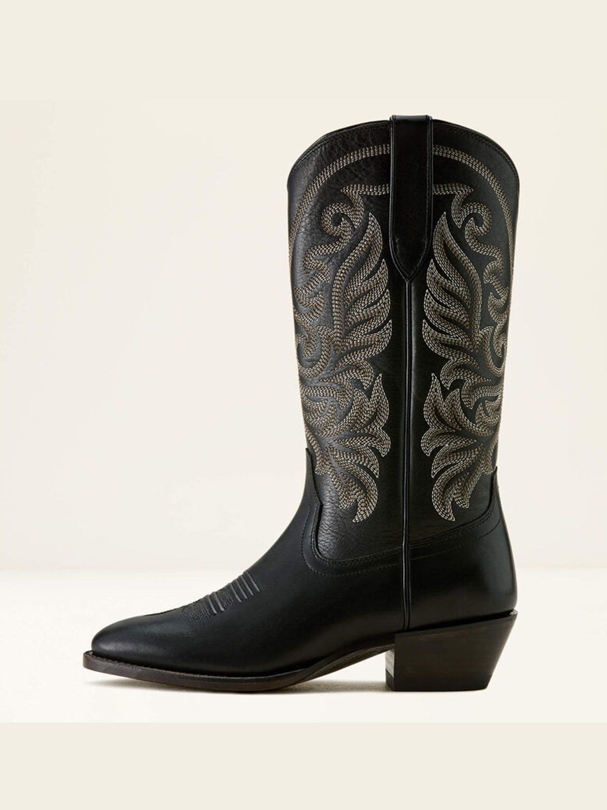 Black Round-Toe Delicate Embroidery Chic Mid Calf Cowgirl Boots