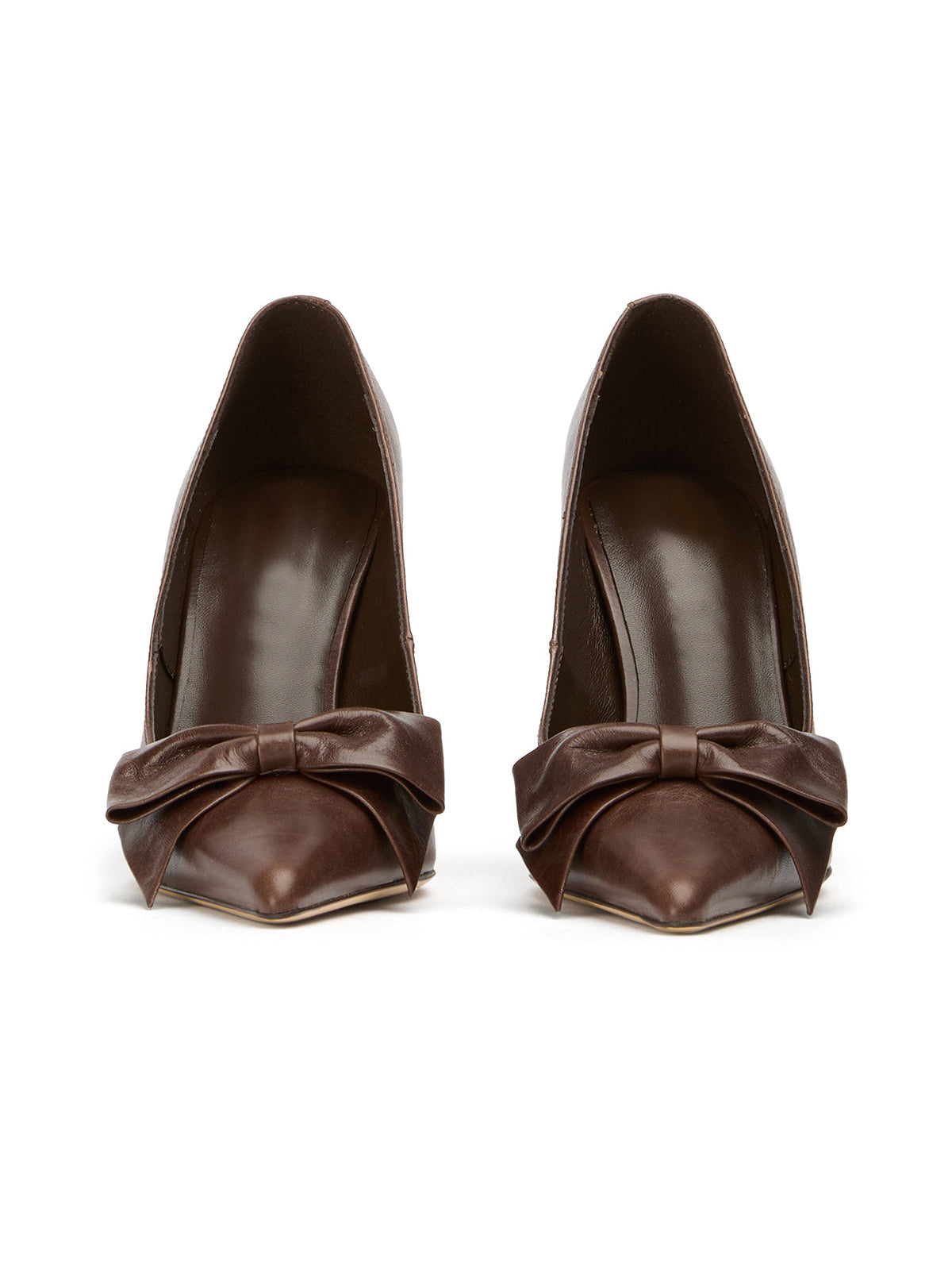 Chocolate Pointed-Toe Front Oversized Bow Stylish High Heels