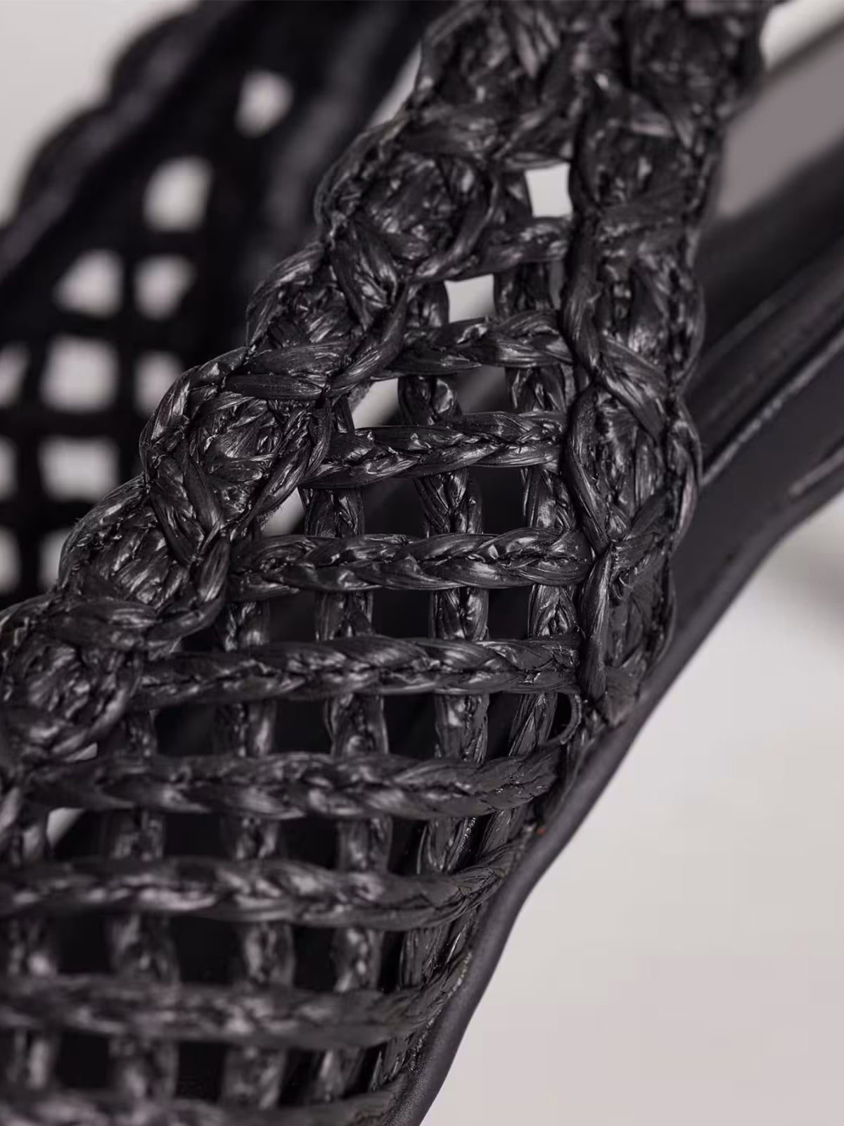 Black Rope Weaving Pointed-Toe Classic Back Strap Kitten Heels