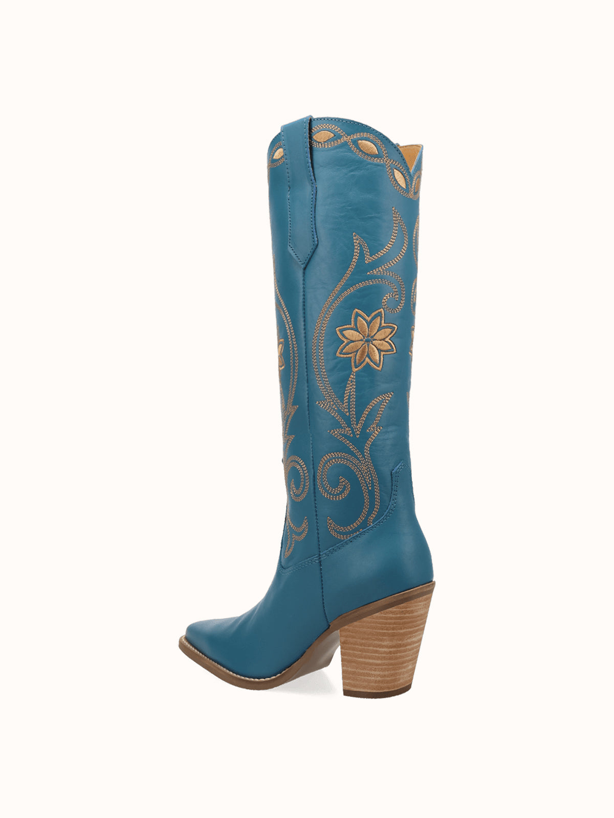 Snip-Toe Flowers And Chic Embroidery Wide Calf Knee High Cowgirl Boots - Blue