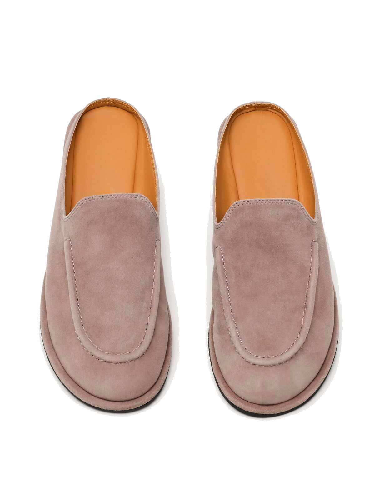 Taupe Faux Suede Round-Toe Slip-On Backless Flats