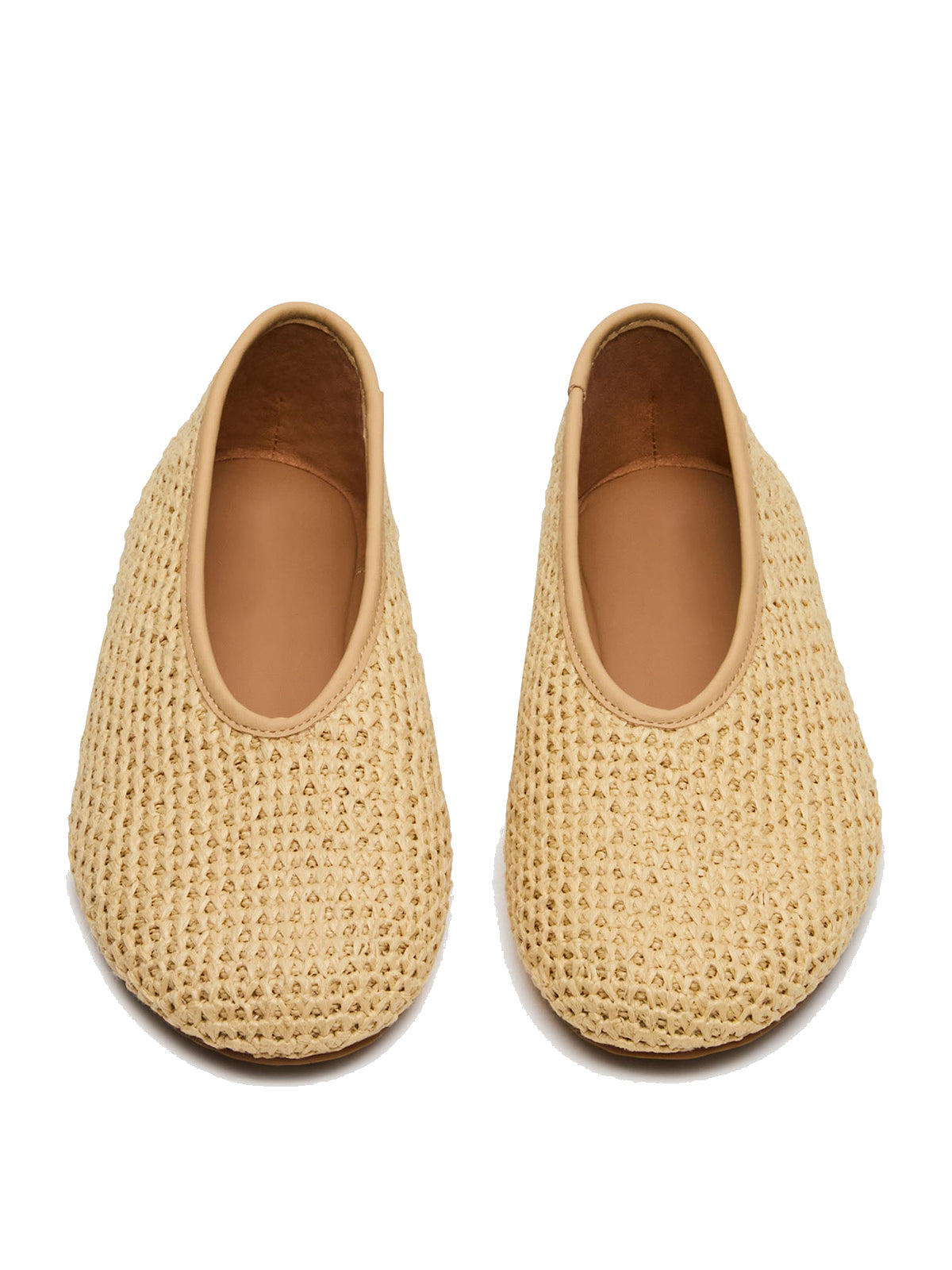 Simple Round-Toe Slip-On Ballet Flats - Natural