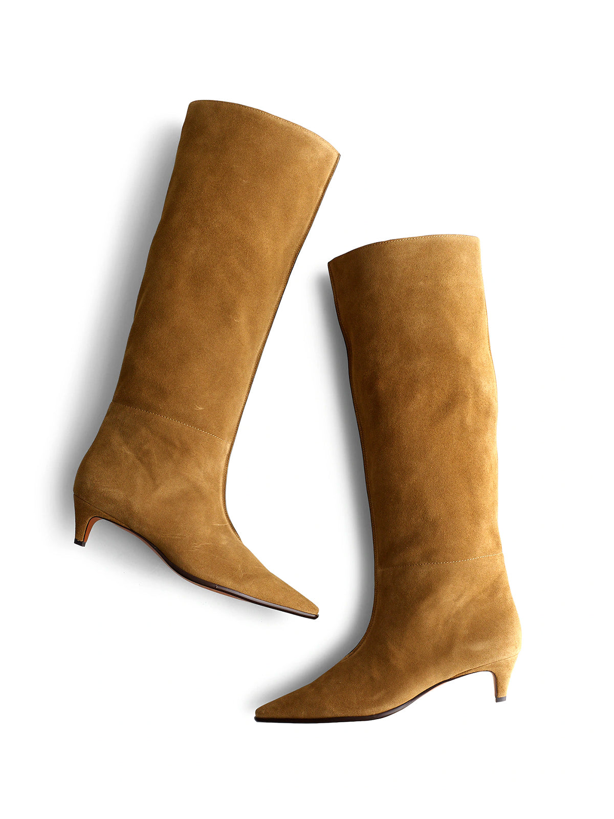 Brown Faux Suede Pointed-Toe Simple Knee High Boots