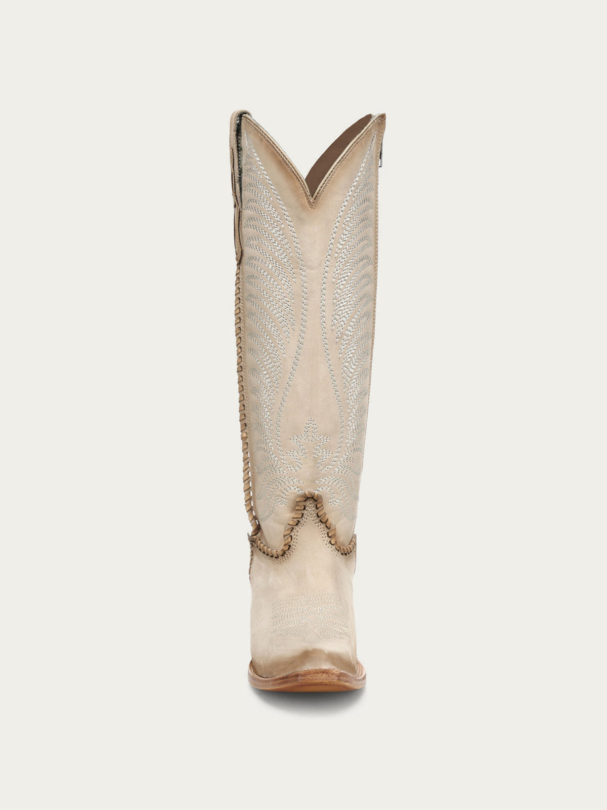 Chic Wings Embroidery Snip-Toe Full-Zip Knee High Cowgirl Boots - Bone