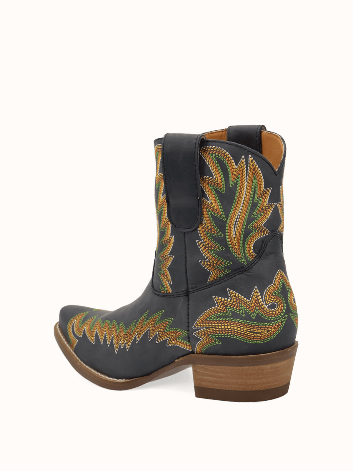 Black Snip-Toe Chic Flame Embroidery Sleek Ankle Cowgirl Boots
