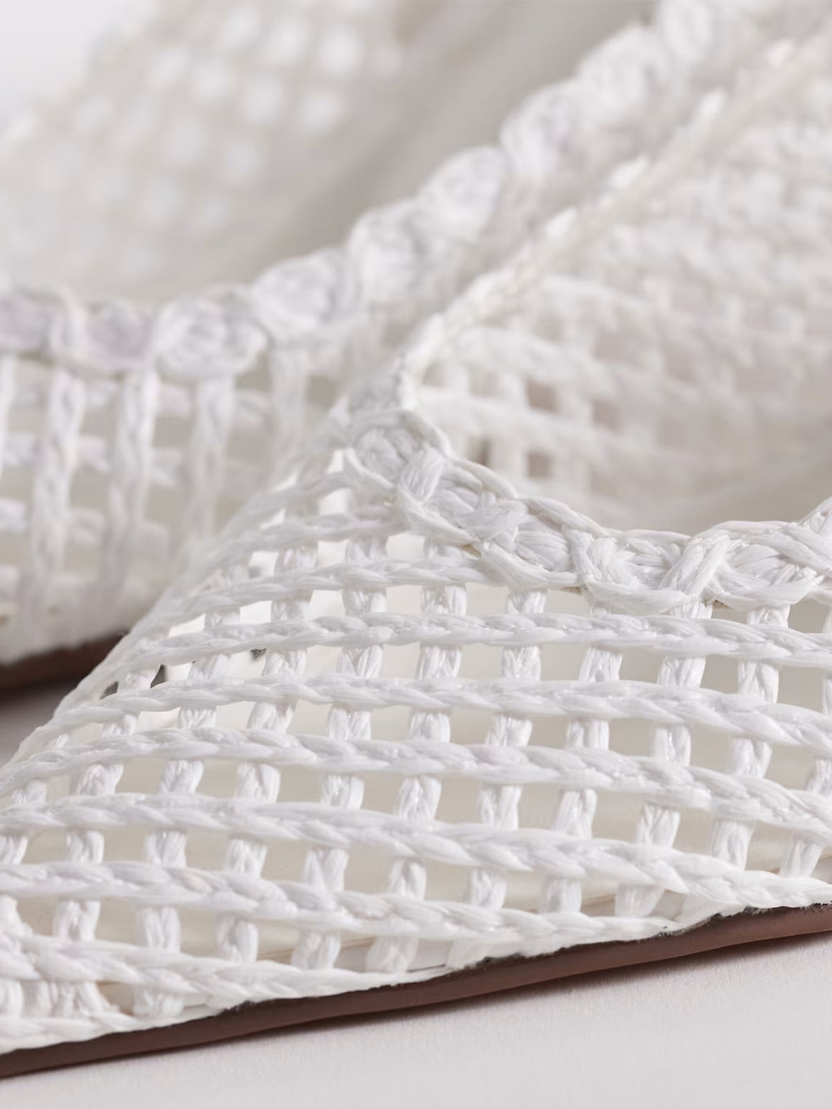 White Rope Weaving Pointed-Toe Classic Back Strap Kitten Heels