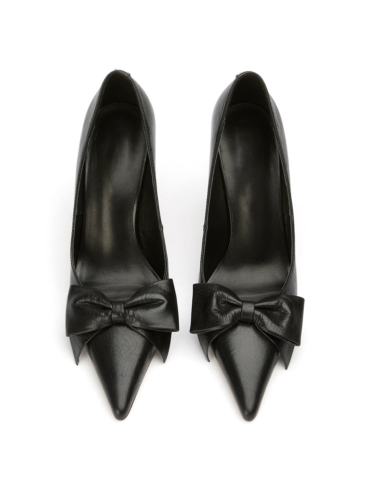 Black Pointed-Toe Front Oversized Bow Stylish High Heels