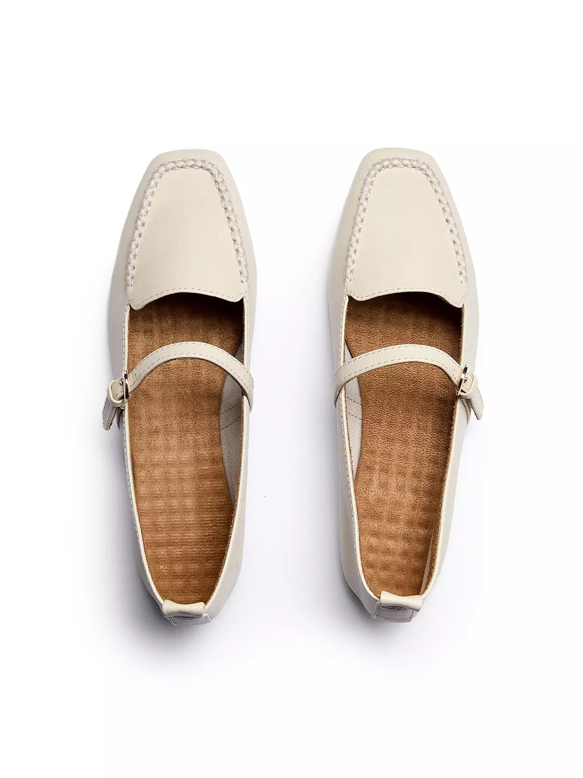 White Square-Toe Slip-On Mary Jane Flats Loafers