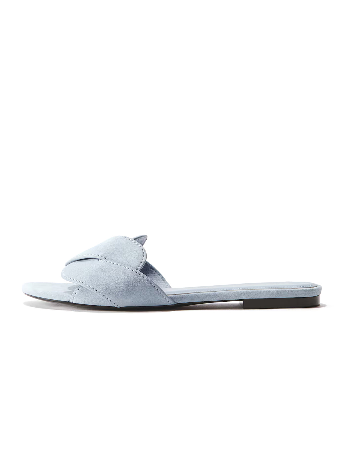 Blue Faux Suede Square-Toe Braided Strap Flats Sandals