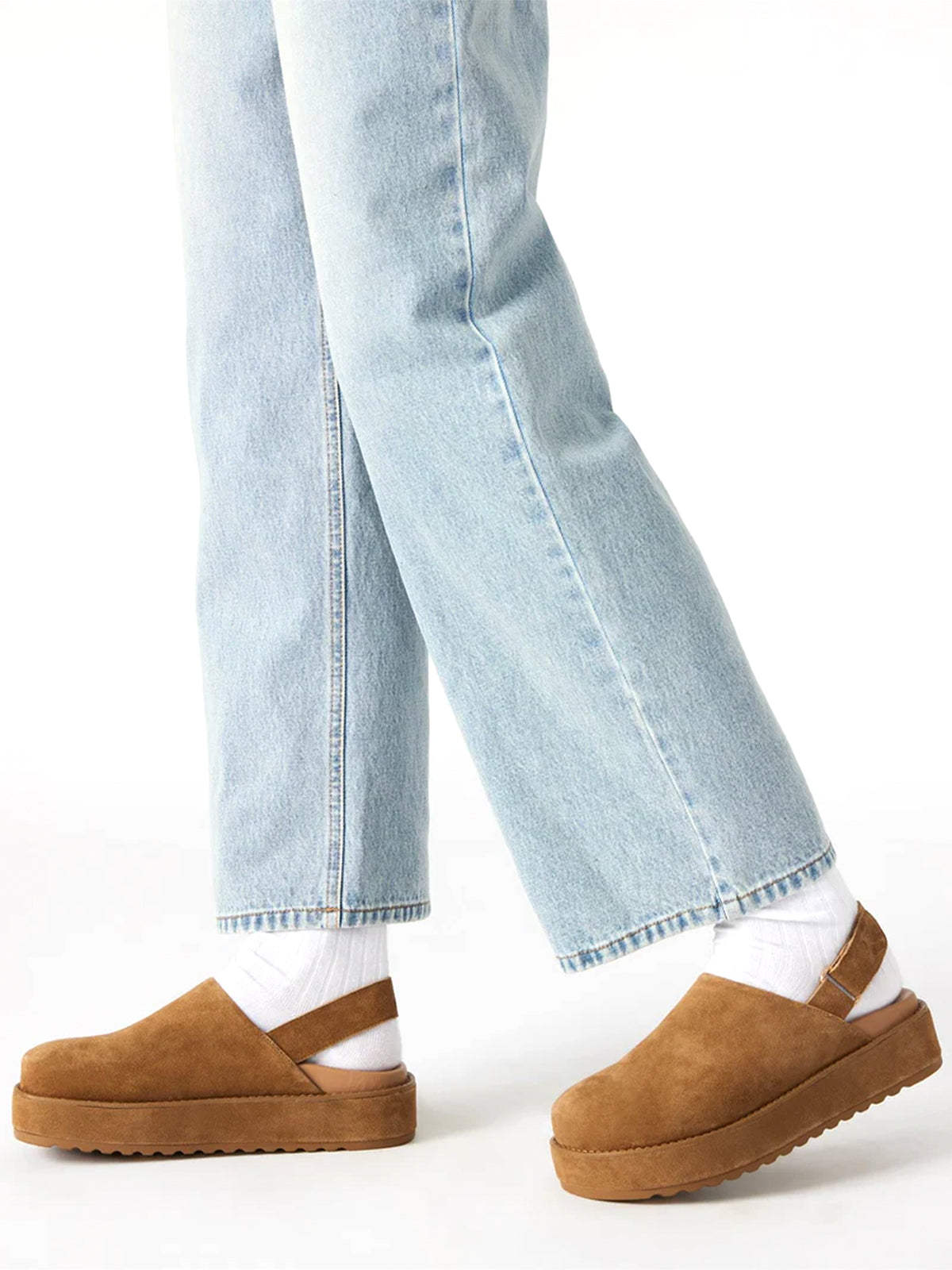 Cognac Faux Suede Round-Toe Slingback Platform Shoes