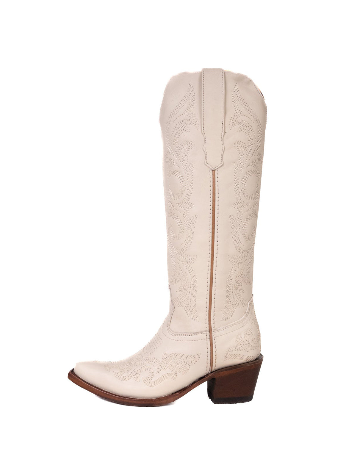 Snip-Toe Chic Embroidery Half-Zip Knee High Cowgirl Boots For Woman - Bone