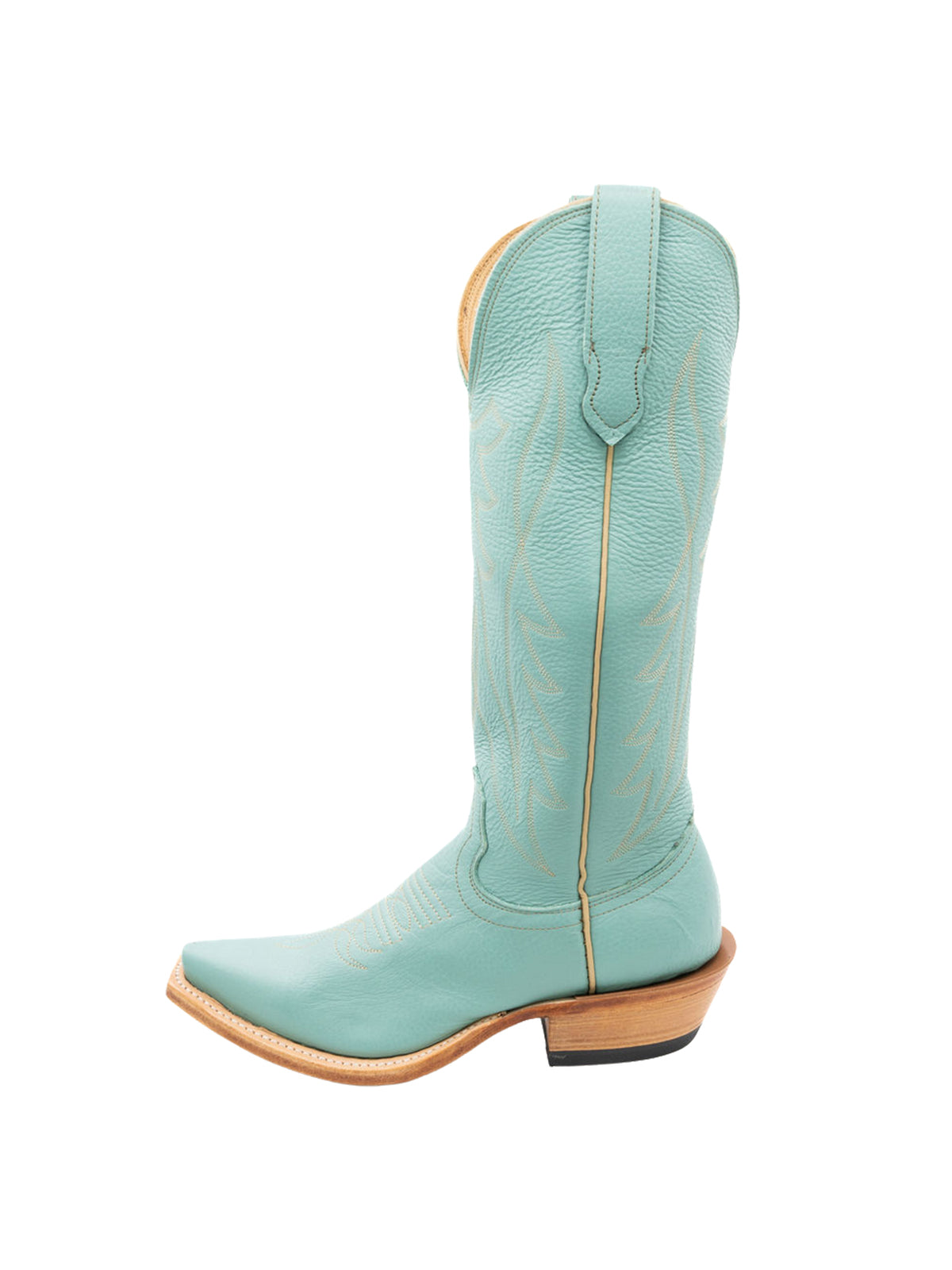 Green Snip-Toe Classic Embroidery Sleek Mid Calf Cowgirl Boots