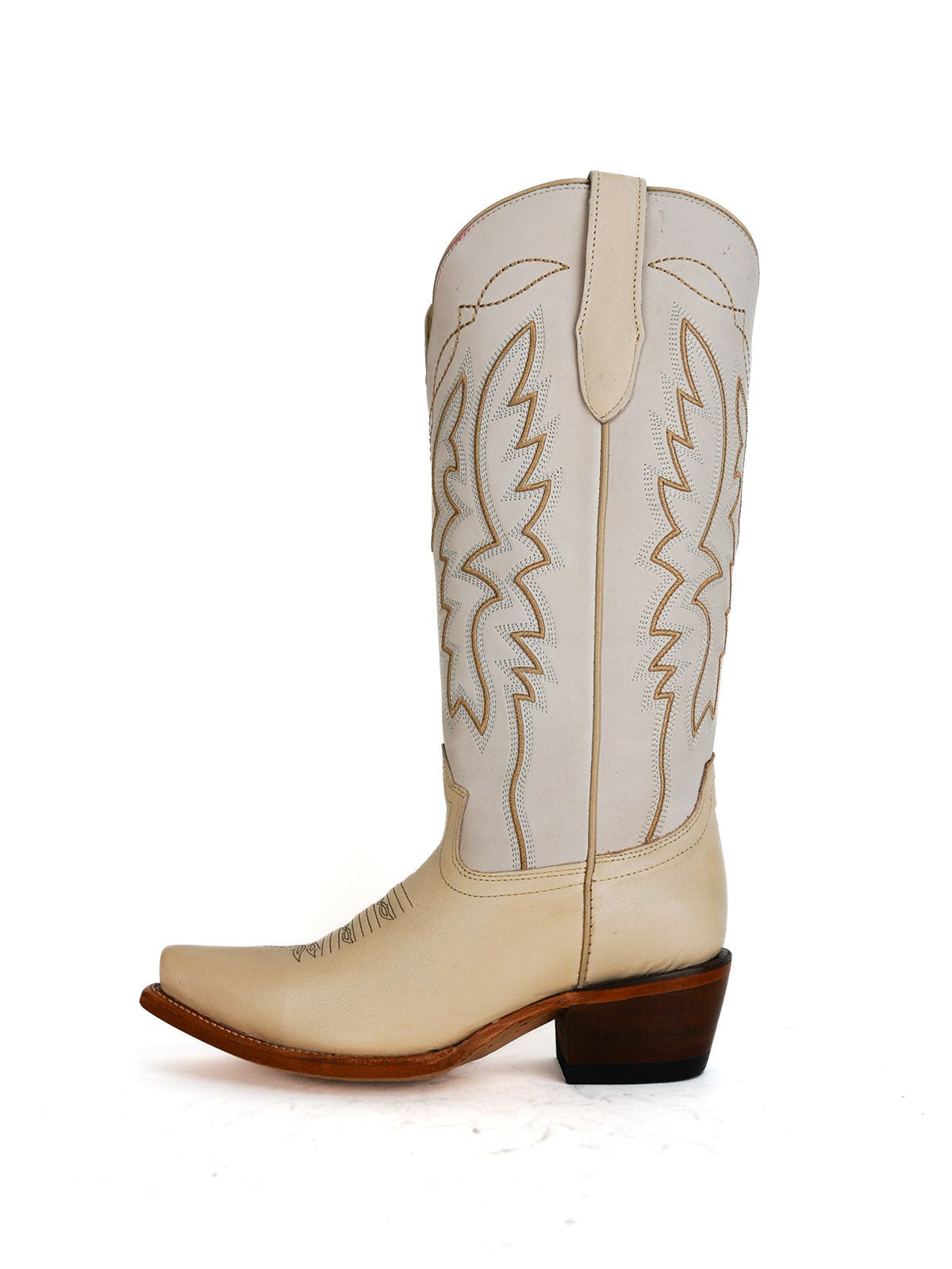 Western Snip-Toe Embroidery Half-Zip Mid Calf Cowgirl Boots - Bone