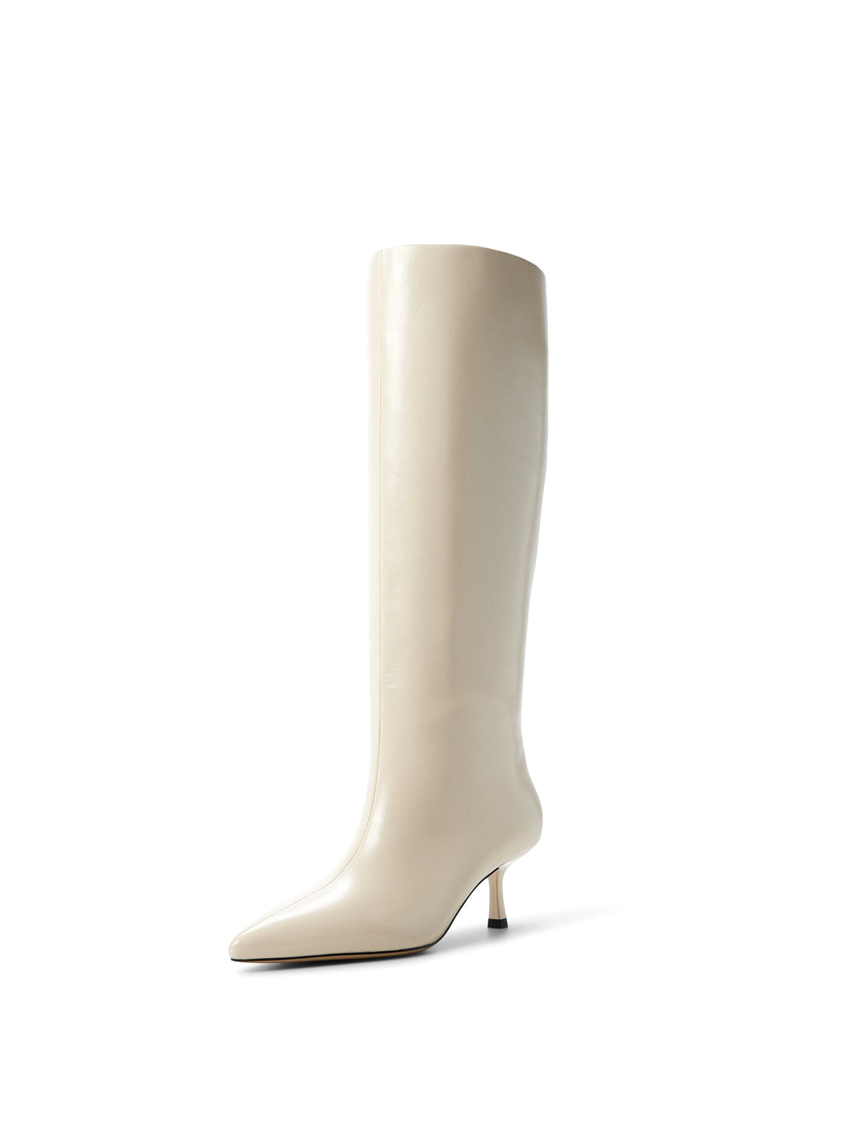 Cream Pointed-Toe Sleek Wide Calf Knee High Stiletto Boots
