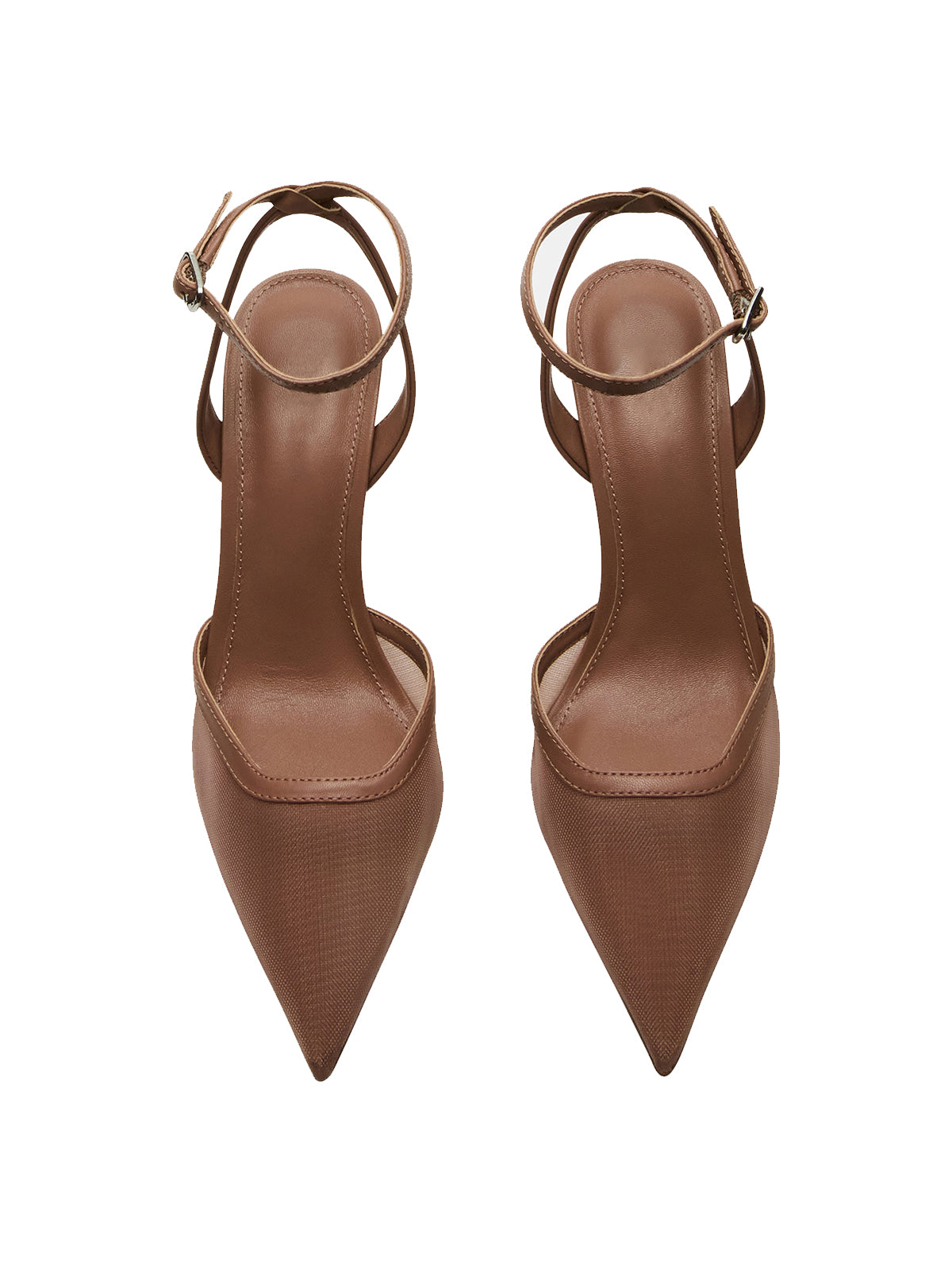 Mesh Pointed-Toe Ankle Strap Pumps High Heels - Mocha