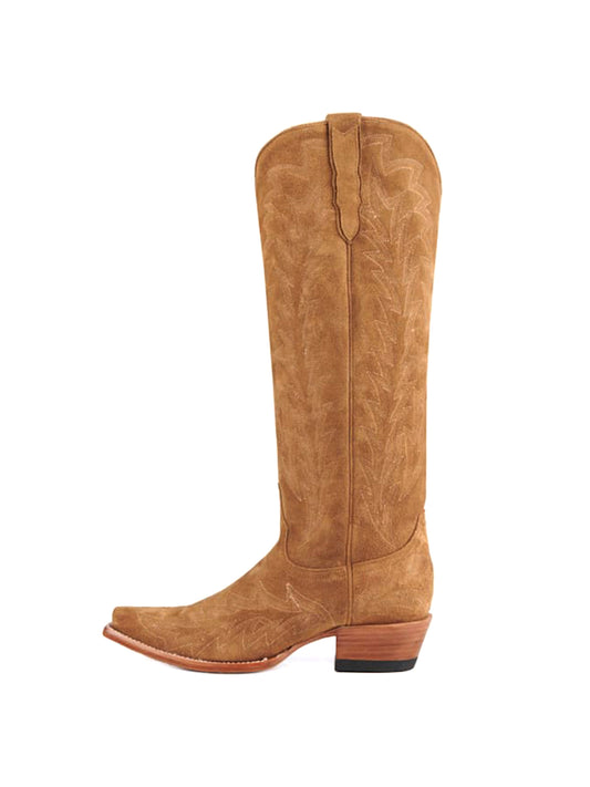 Sand Faux Suede Snip-Toe Classic Embroidery Chic Wide Calf Knee High Tall Cowgirl Boots