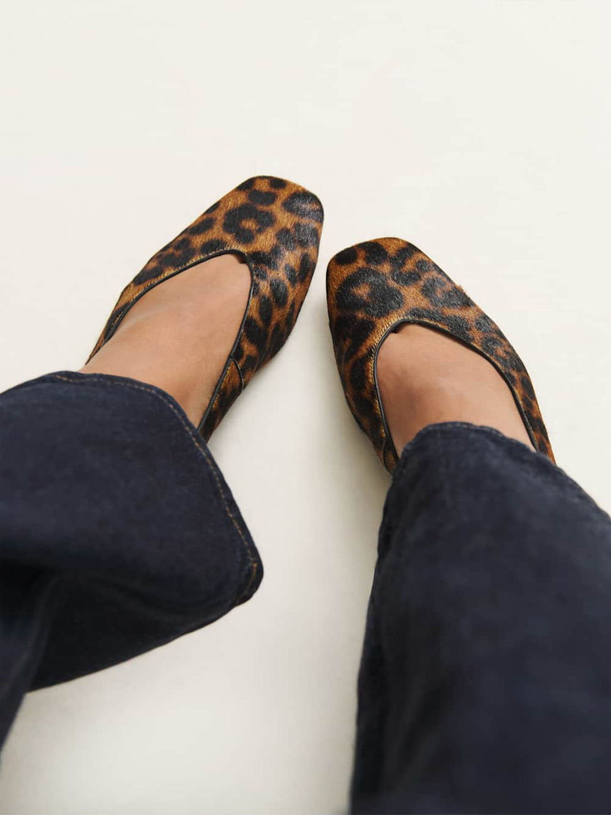 Sleek Square-Toe Classic Slip-On Ballet Flats – Leopard Pony Hair