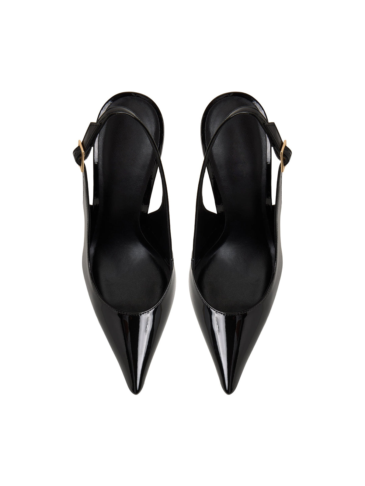 Patent Black Pointed-Toe Classic Buckle Slingback High Heels